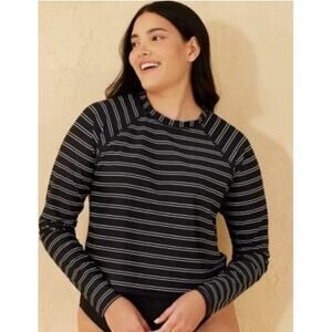 Shade & Shore Black & White Striped Rash Guard - Size Medium